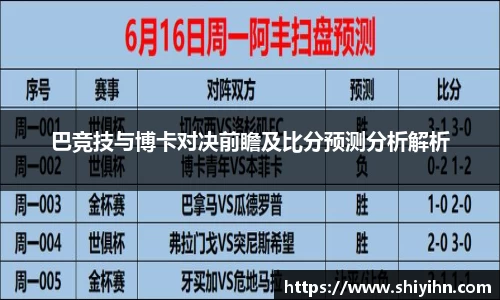 巴竞技与博卡对决前瞻及比分预测分析解析